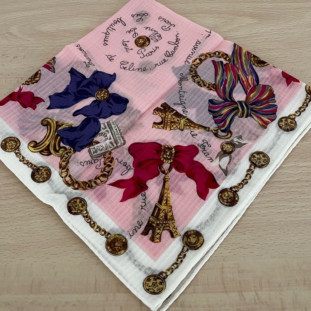 Vintage Celine Paris Arc-de-Triomphe Medallion Era Cotton Voile Scarf BNWT 1970s - Picture 4 of 13